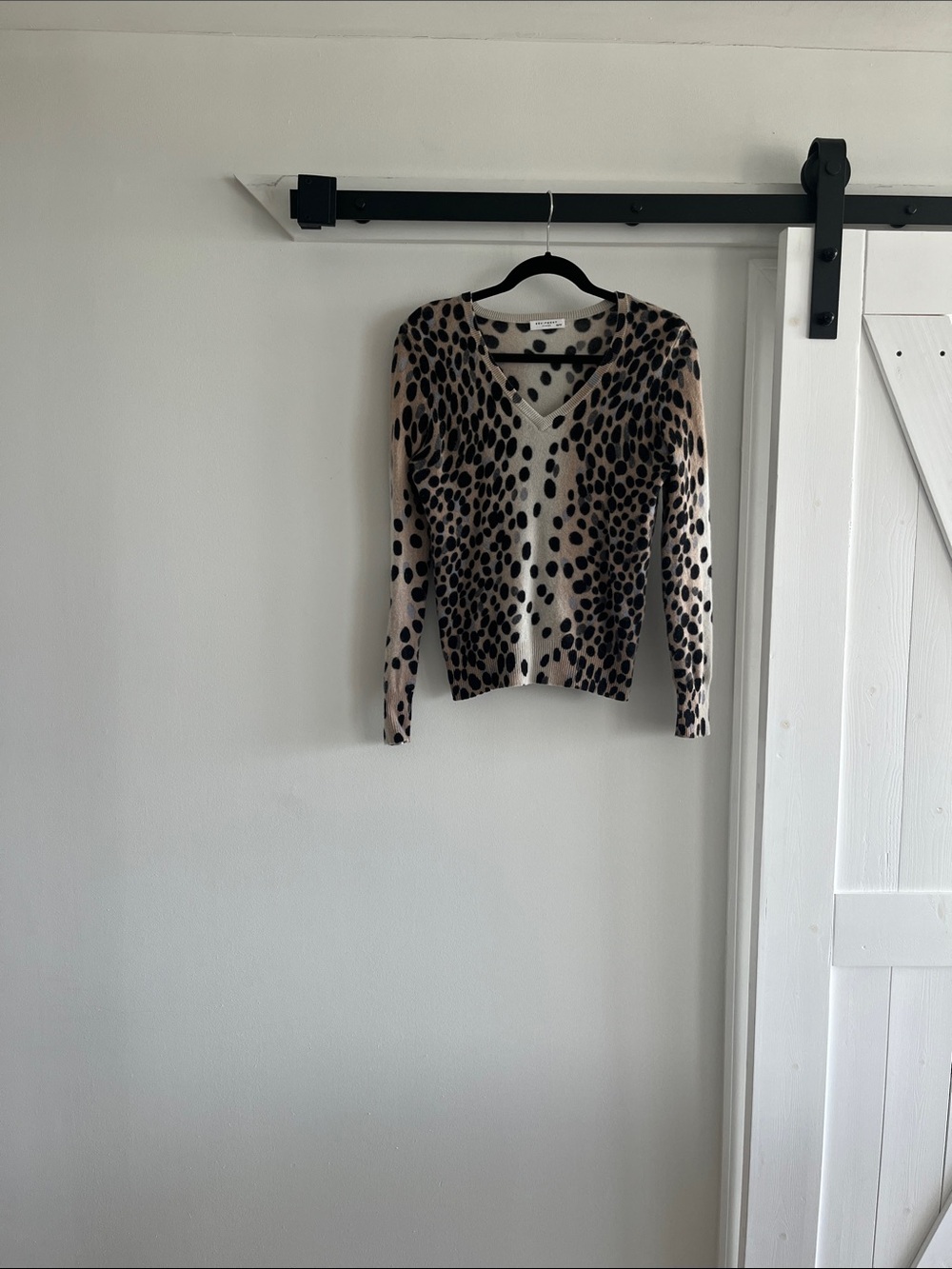 Equipment Cream and Black Polka Dot Animal Print Sweater